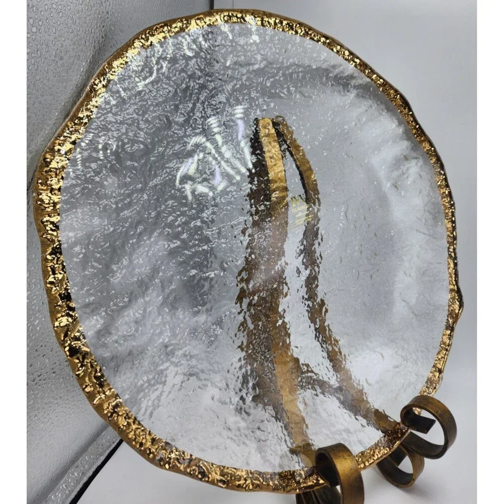 Glacier IVV Glass Charger Chop Plate Italy (Hand Decorated 10k Rim) READ!!!!